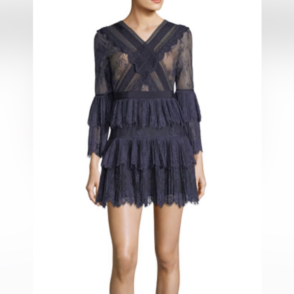 NWT! Self-portrait navy trimmed fine lace dress US size 8